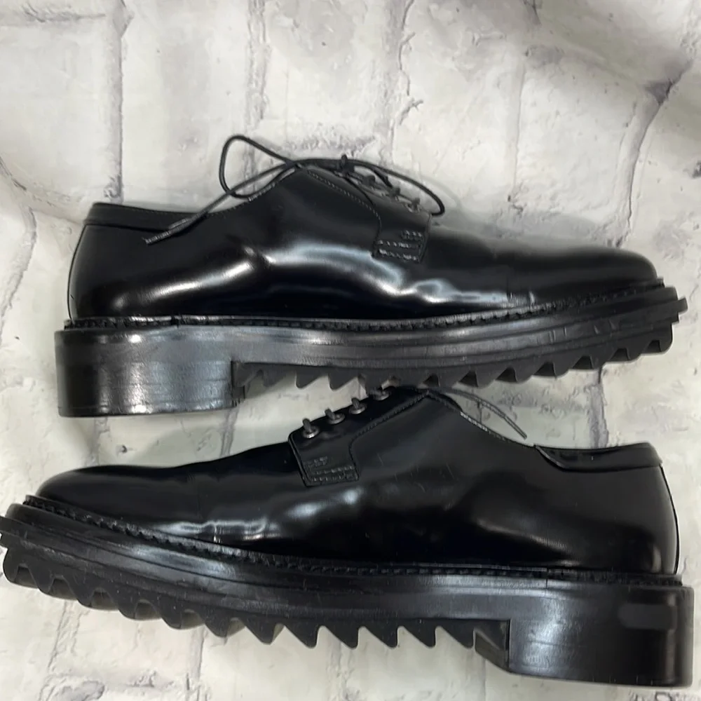 Lanvin Leather Derby Shoes Lace-Up High Gloss Black Gumbie Chunky Ribbed Sole